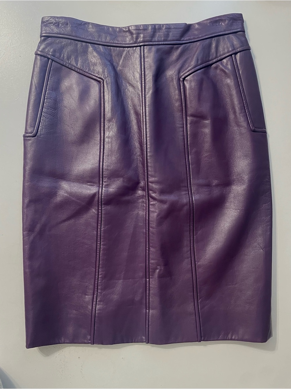 J. Mendel Deep Purple Leather Pencil Skirt